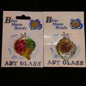 12 Multi-Color Glass Leaf Pendants Blue Moon Beads